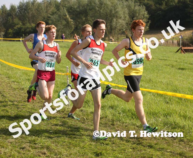 Leaders, Liam Emmett (Jarrow), James Cripwell, Henry Johnson, Joe Armstrong (all Gateshead) and Tom Goulding (Birtley) during the under-17 mens, Sherman Cup, Hedley Farm, Tanfield,  County Durham.